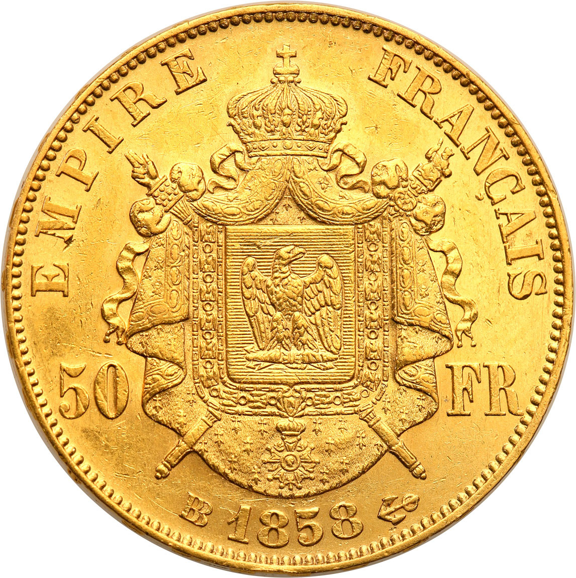 Francja. Napoleon III. 50 franków 1858 BB, Strasburg - Rzadkie